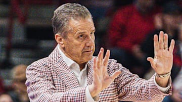 Arkansas Razorbacks coach John Calipari on the sidelines during game with the LSU Tigers at Bud Walton Arena in Fayetteville, Ark.