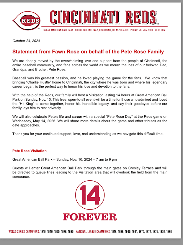 Pete Rose Visitation Details