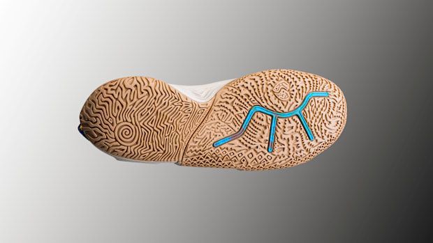 Brown and blue outsole.