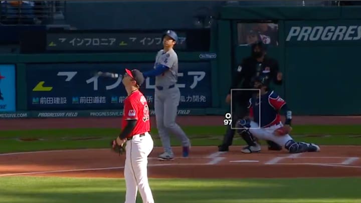 Los Angeles Dodgers DH Shohei Ohtani hits a home run off Cleveland Guardians SP Gavin Williams Los Angeles Dodgers DH Shohei Ohtani hits a home run off Cleveland Guardians SP Gavin Williams