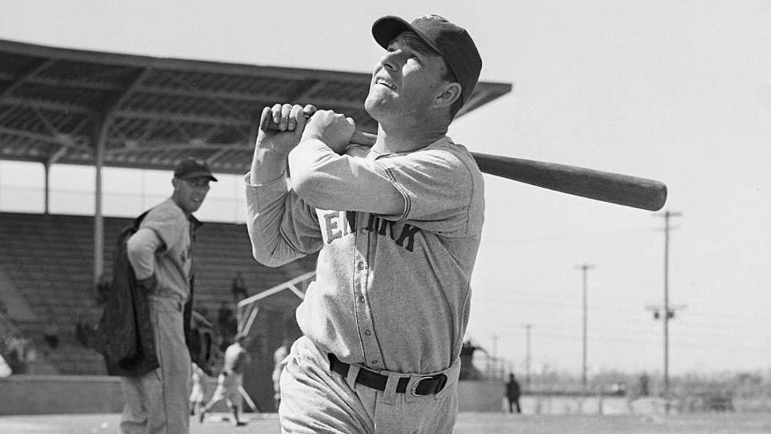New York Giants slugger Mel Ott practices his swing during the team's spring training in Baton Rouge, Louisiana.