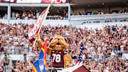Mississippi State Mascot Bully during the game between the Toledo Rockets and the Mississippi State Bulldogs at Davis Wade Stadium at Scott Field in Starkville, MS.