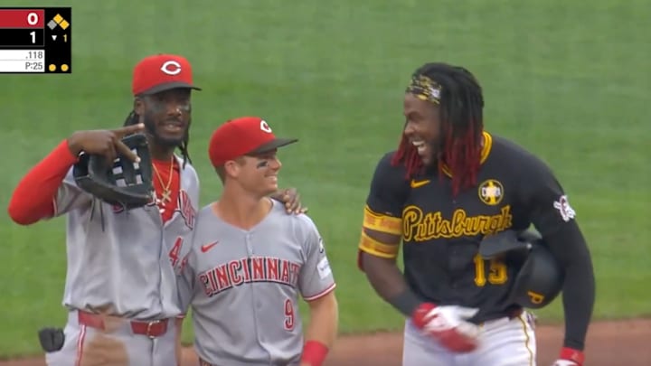 Elly De La Cruz and Oneil Cruz tower over Matt McLain