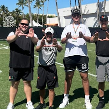 Five-star offensive tackle Jackson Cantwell on a visit to Miami with Mario Cristobal and others