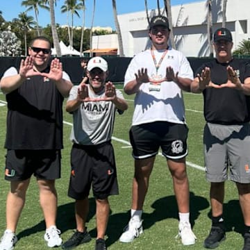 Five-star offensive tackle Jackson Cantwell on a visit to Miami with Mario Cristobal and others