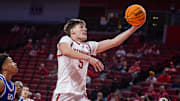 Nebraska basketball forward Braden Frager, who averages 12.5 pts, 4.2 reb for the Huskers this season. 
