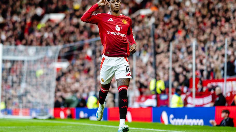 Marcus Rasford playing for Man Utd in 2024