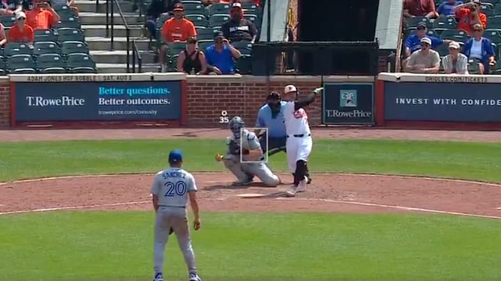 Blue Jays position player Ali Sanchez strikes out Orioles catcher Alex Jackson with a 35 mph eephus. Blue Jays position player Ali Sanchez strikes out Orioles catcher Alex Jackson with a 35 mph eephus.