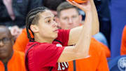 NC State Wolfpack guard Matt Able (3) takes a jump shot as Auburn Tigers take on NC State Wolfpack at Neville Arena in Auburn, Ala. on Wednesday, Dec. 3, 2025. Auburn Tigers lead NC State Wolfpack 41-35 at halftime.