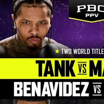 A promotional graphic for the WBA lightweight title fight between Gervonta "Tank" Davis and Frank Martin.