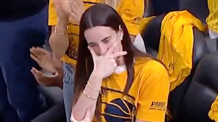 Caitlin Clark had some fun after Tyrese Haliburton's three-pointer. Caitlin Clark had some fun after Tyrese Haliburton's three-pointer.