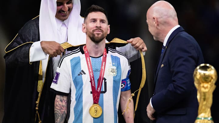 Lionel Messi, Gianni Infantino, Tamim bin Hamad Al Thani