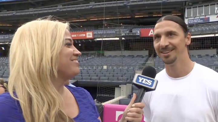 AC Milan advisor Zlatan Ibrahimovic is interviewed at Yankee Stadium.