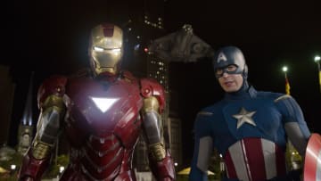 Robert Downey Jr. and Chris Evans in The Avengers (2012) ©Marvel 2012 