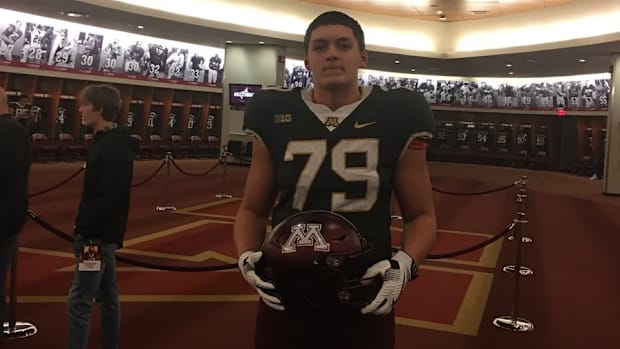 DeLaSalle High School's Jalen Travis in uniform on an official recruiting visit to the University of Minnesota.
