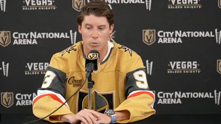 Mitch Marner during his introductory press conference with the Vegas Golden Knights. Mitch Marner during his introductory press conference with the Vegas Golden Knights.