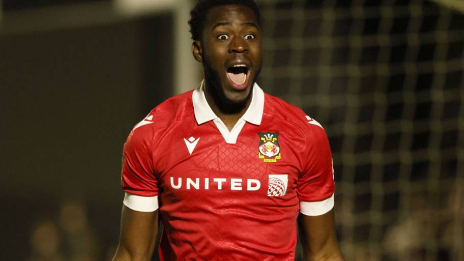 Mo Faal reacts after he has a goal ruled out for offside during the Emirates FA Cup first round match vs. Harrogate.
