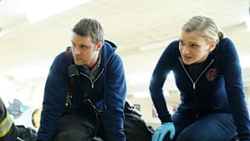 CHICAGO FIRE -- "Headlong Toward Disaster" Episode 315 -- Pictured: (l-r) Jesse Spencer as Matthew Casey, Kara Kilmer as Sylvie Brett -- (Photo by: Elizabeth Morris/NBC)