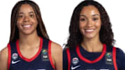 USA Basketball U19 stars Saniyah Hall (left) and Jazzy Davidson powered the Americans into the quarterfinals of the 2025 FIBA U19 Women's World Cup by combining for 44 points in 114-40 rout of Israel, helping the U.S. finish 3-0 in Group A play, on Monday in Czechia.