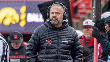 Head coach Matt Rhule during Nebraska's 2025 game against Iowa.