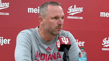 Indiana basketball coach Darian DeVries speaks to reporters Nov. 24, 2025, at Simon Skjodt Assembly Hall in Bloomington.