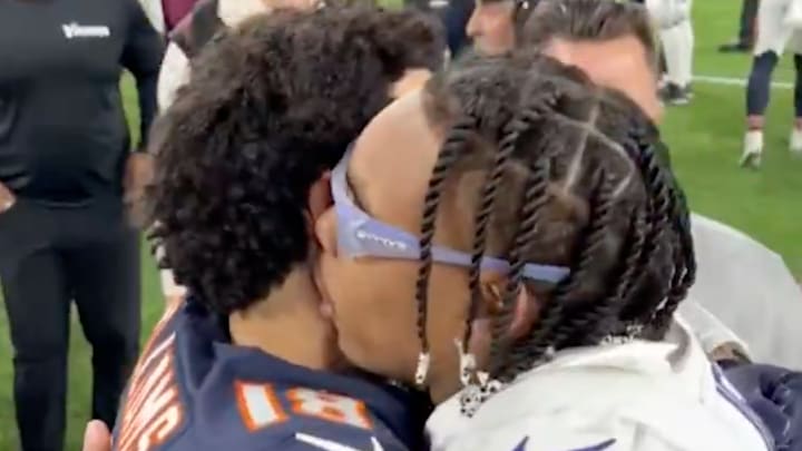 Caleb Williams and Justin Jefferson talk after Monday Night Football in Week 15. Caleb Williams and Justin Jefferson talk after Monday Night Football in Week 15.