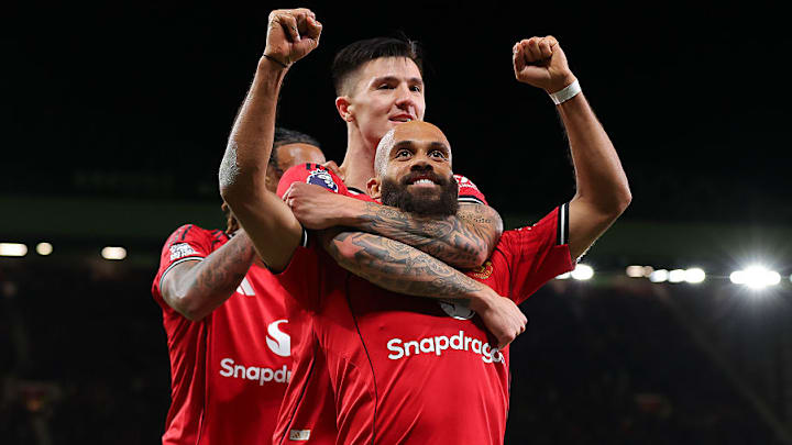 Bryan Mbeumo (bottom) scored Man Utd’s third and fourth against Brighton.