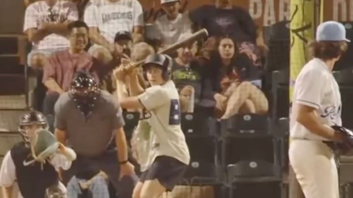 A fan at a Portland Pickles college summer league game hit a two-home run after being invited to take an at-bat. A fan at a Portland Pickles college summer league game hit a two-home run after being invited to take an at-bat.