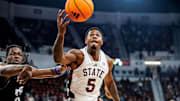 Mississippi State Guard Shawn Jones Jr. (#5) during the game between the North Alabama Lions and the Mississippi State Bulldogs at Humphrey Coliseum in Starkville, MS.