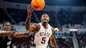 Mississippi State Guard Shawn Jones Jr. (#5) during the game between the North Alabama Lions and the Mississippi State Bulldogs at Humphrey Coliseum in Starkville, MS.
