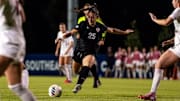 Mississippi State Midfielder Laila Juliette Murillo (#25) during the match between the Arkansas Razorbacks and the Mississippi State Bulldogs at the Ashton Bronsaham Soccer Complex in Pensacola, FL.