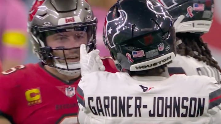 Baker Mayfield and C.J. Gardner-Johnson chirped at each other during the Buccaneers' win over the Texans. 