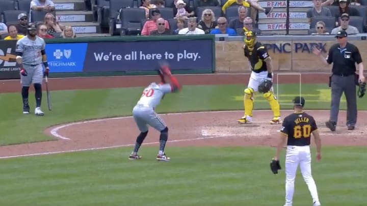 Minnesota Twins vs. Pittsburgh Pirates: Willi Castro slams his helmet to the ground after getting hit by a second pitch in the same game.