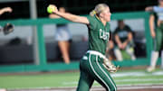 Canton's Rylee Busby fires a pitch during Game 2 of a UIL Texas Class 4A Division II region semifinal series against Van Alstyne on May 9, 2025. 
