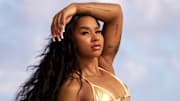 Jordan Chiles was photographed by Ben Horton at The Boca Raton. Swimsuit by I.AM.GIA.