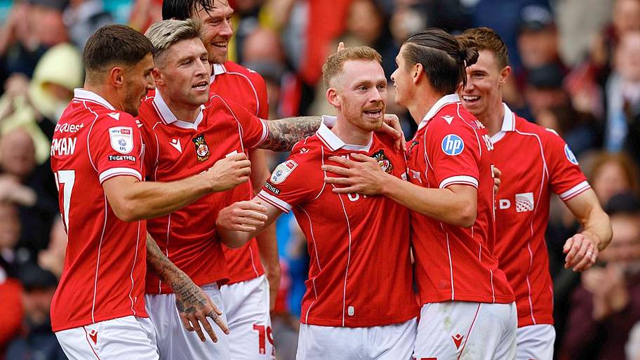 Wrexham celebrate against Derby County.