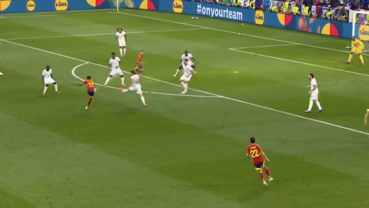 Spain's Lamine Yamal scores from outside the box against France in the Euro 2024 semifinals. 