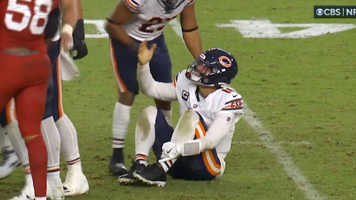 Caleb Williams had a rough final play in the Bears' loss to the Cardinals on Sunday. Caleb Williams had a rough final play in the Bears' loss to the Cardinals on Sunday.