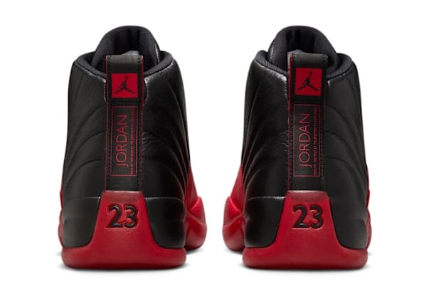 Black and red Air Jordan sneakers.