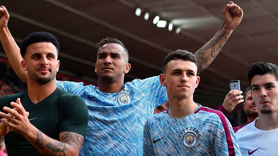 Man City players after 2018 Premier League win