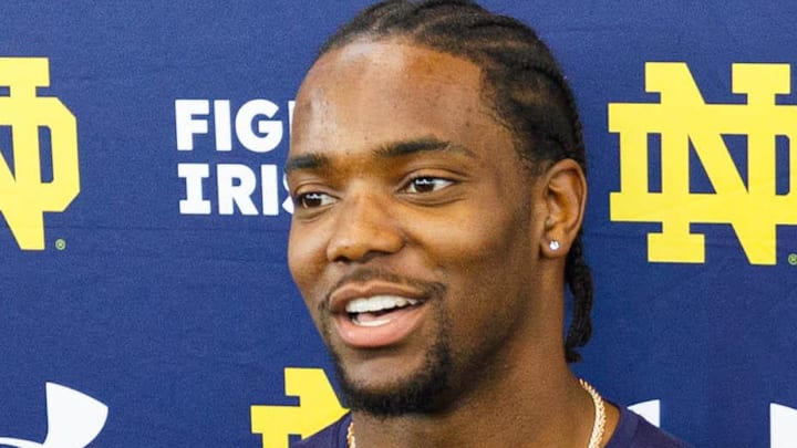 Defensive back Benjamin Morrison speaks with the media during Notre Dame football's Pro Day