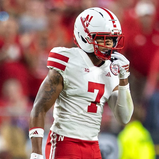 Nebraska defensive back Malcolm Hartzog Jr. during the Huskers' 2025 game vs. Cincinnati at Arrowhead Stadium in Kansas City