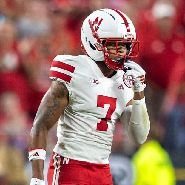 Nebraska defensive back Malcolm Hartzog Jr. during the Huskers' 2025 game vs. Cincinnati at Arrowhead Stadium in Kansas City