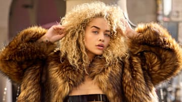Jasmine Sanders was photographed by Derek Kettla in Switzerland. Top by Adriana Degreas. Swimsuit by Bananhot. Jacket by Adrienne Landau.