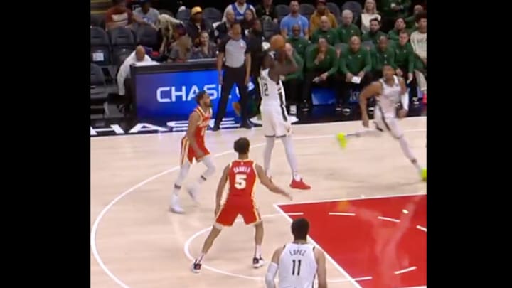 Taurean Prince jumps, but does not shoot, against the Atlanta Hawks.