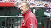 May 24, 2023; Anaheim, California, USA; Los Angeles Angels owner Arte Moreno reacts during the game against the Boston Red Sox  at Angel Stadium. Mandatory Credit: Kirby Lee-Imagn Images