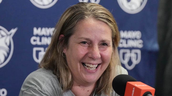 Jul 9, 2024; Los Angeles, California, USA; Minnesota Lynx coach Cheryl Reeve at a press conference at Crypto.com Arena. Mandatory Credit: Kirby Lee-Imagn Images