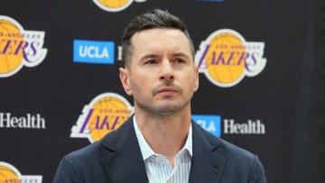 Jul 2, 2024; El Segundo, CA, USA; Los Angeles Lakers coach JJ Redick at a press conference at the UCLA Health Training Center. Mandatory Credit: Kirby Lee-USA TODAY Sports