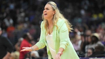 Las Vegas Aces coach Becky Hammon reacts 