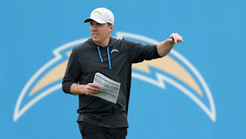 Jun 13, 2023; Costa Mesa, CA, USA; Los Angeles Chargers offensive coordinator Kellen Moore during